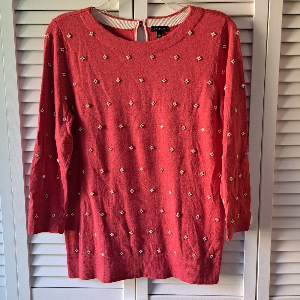 Talbots Red Crew Neck Sweater with White Accents